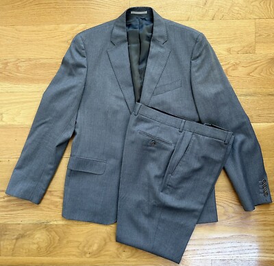 Hardy Amies Wool Blend Gray Striped Suit Size 44L x 35W