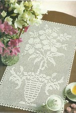 Potted Flower Filet Doily Runner Crochet Pattern INSTRUCTION pages 14x26