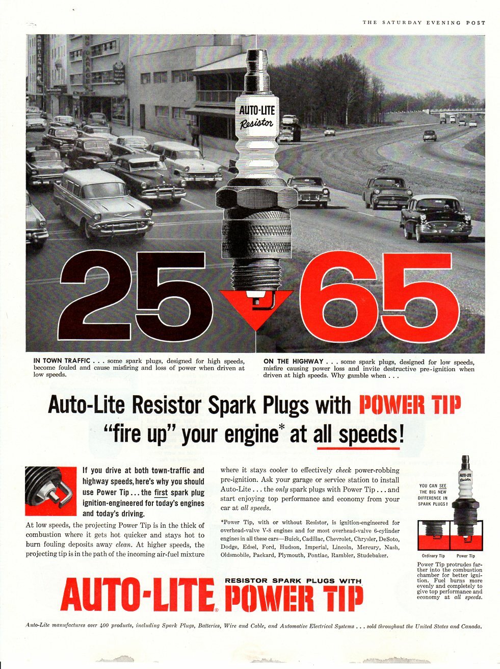 Advertising print Car part ad Autolite spark plug Power Tip 25 65