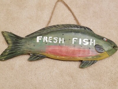 VINTAGE Wooden Hand Made Fresh Fish Restaurant Sign Rare 20 X 7 | eBay