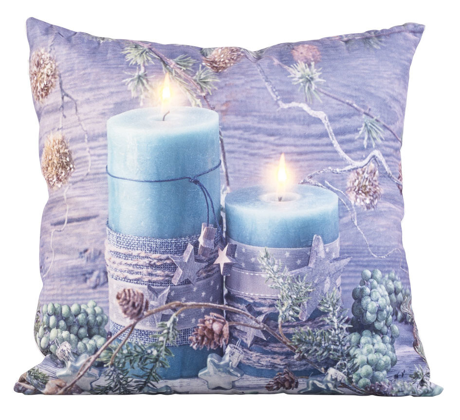 Coussin LED à motif bougies Infactory carré 40x40 cm en velours doux