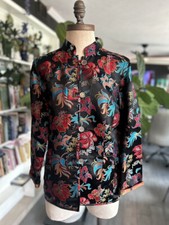 CHICO'S-Sz 1/M RAYON/SILK BLEND-NEHRU MANDARIN COLLAR EMBROIDERED JACKET