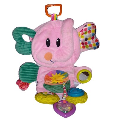 Playskool Pink Fold 'N Go Busy Elephant 7 Activities Textures Patterns Plush '