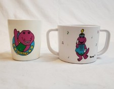 VINTAGE x2 Barney The Purple Dinosaur Plastic Cups 1992/93 Baby Double Handle