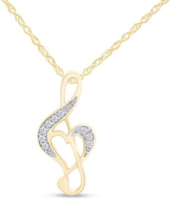 0.10 Ctw Diamond Music Heart Pendant Necklace 14K  Gold Plated Sterling 18''