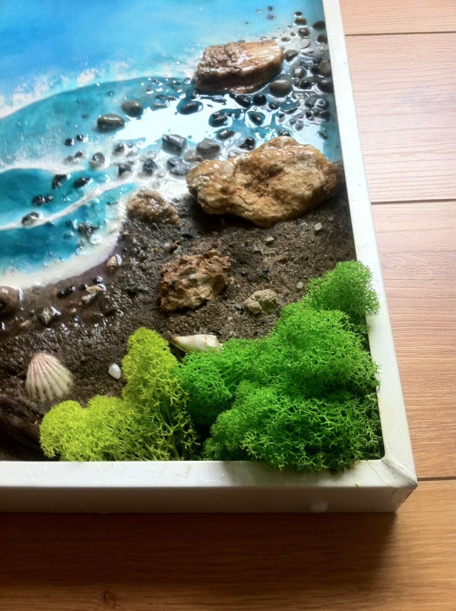 23.6x23.6 inc. 3D Resin Beach Painting, Resin Ocean Art