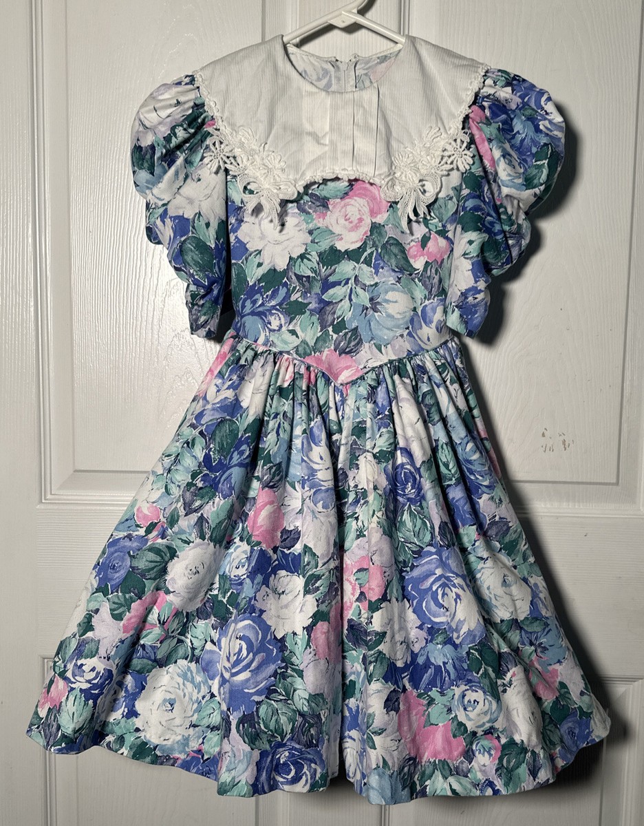 cute 90s dresses Vintage Toddler Girls Kids 90s Daisy Kingdom Bunny Bears Cats Love Hearts  Puff Sleeve Dress 4T