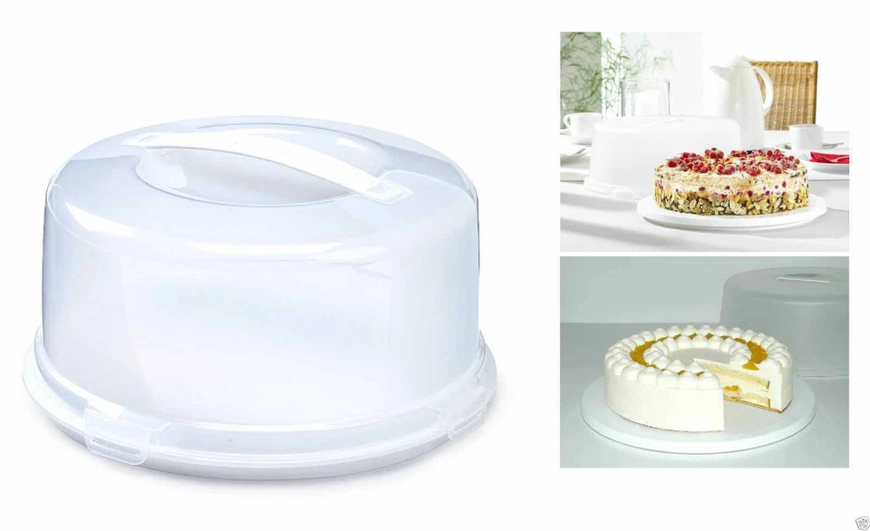 WHITEFURZE Plastic Cake Box Round Cake Storage Carrier Container Clear Lockable Lid Cover