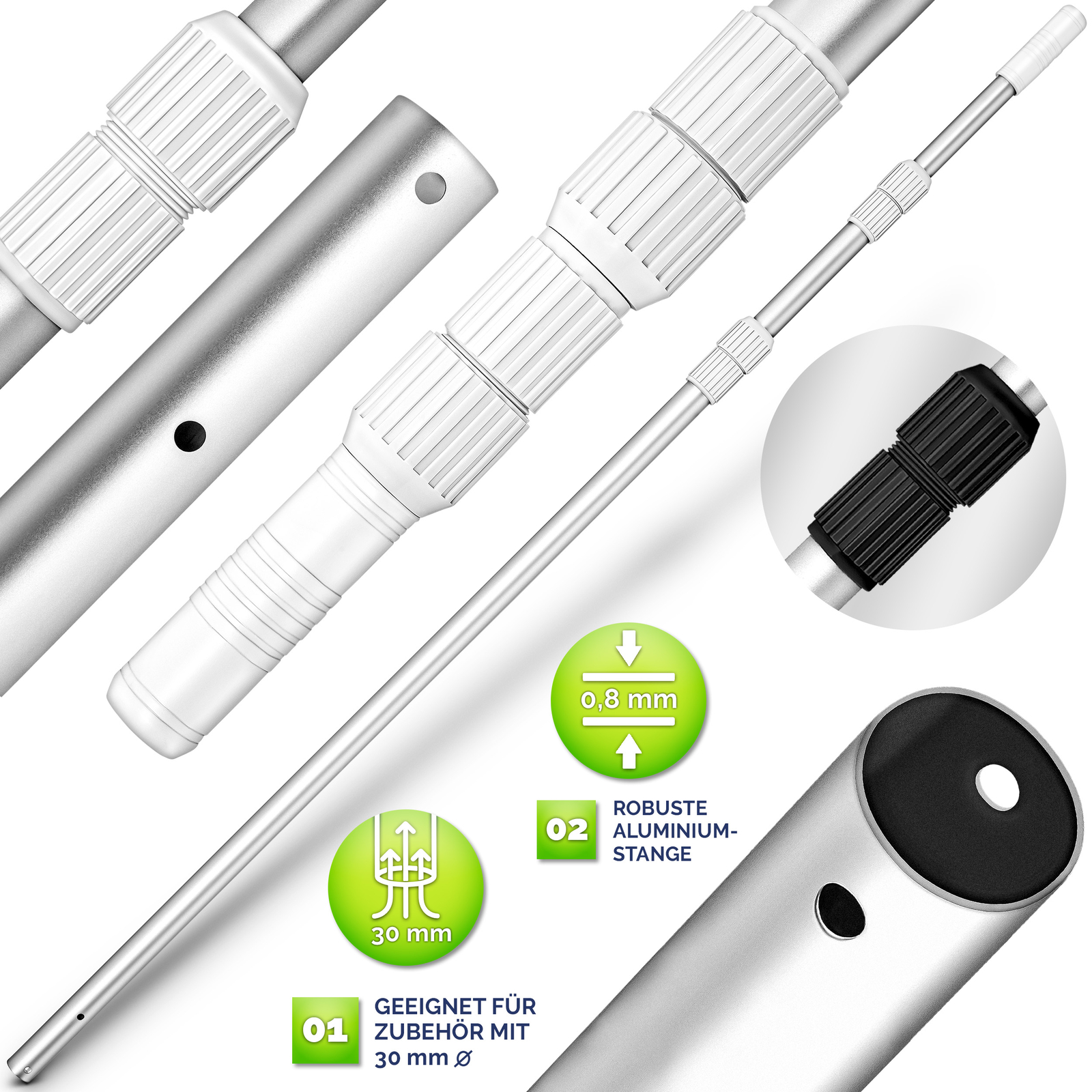 Tillvex® Barra telescópica de piscina Barra de piscina de aluminio Limpieza de piscina Piscina