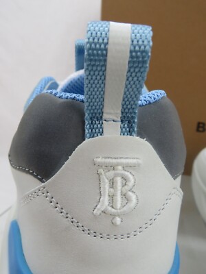 $850 BURBERRY SEAN WHITE SUEDE MESH PALE BLUE LOGO LOW SNEAKERS 41 US 8 ITALY s-l1200.jpg main image 4