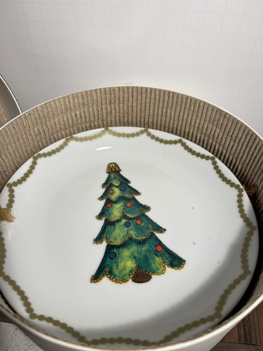 Christmas Tree Holiday Boston Warehouse Dessert 6.5” Porcelain Plates Set 4 Box - Picture 11 of 18