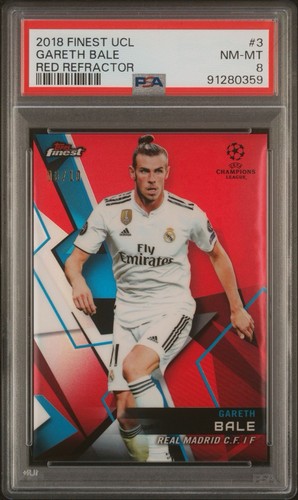 2018 FINEST UEFA CHAMPIONS LEAGUE #3 GARETH BALE RED REFRACTOR 03/10 PSA 8