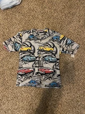 Pacific Legend Mens Size L Hawaiian Shirt Classic Cars Short Sleeve Grey