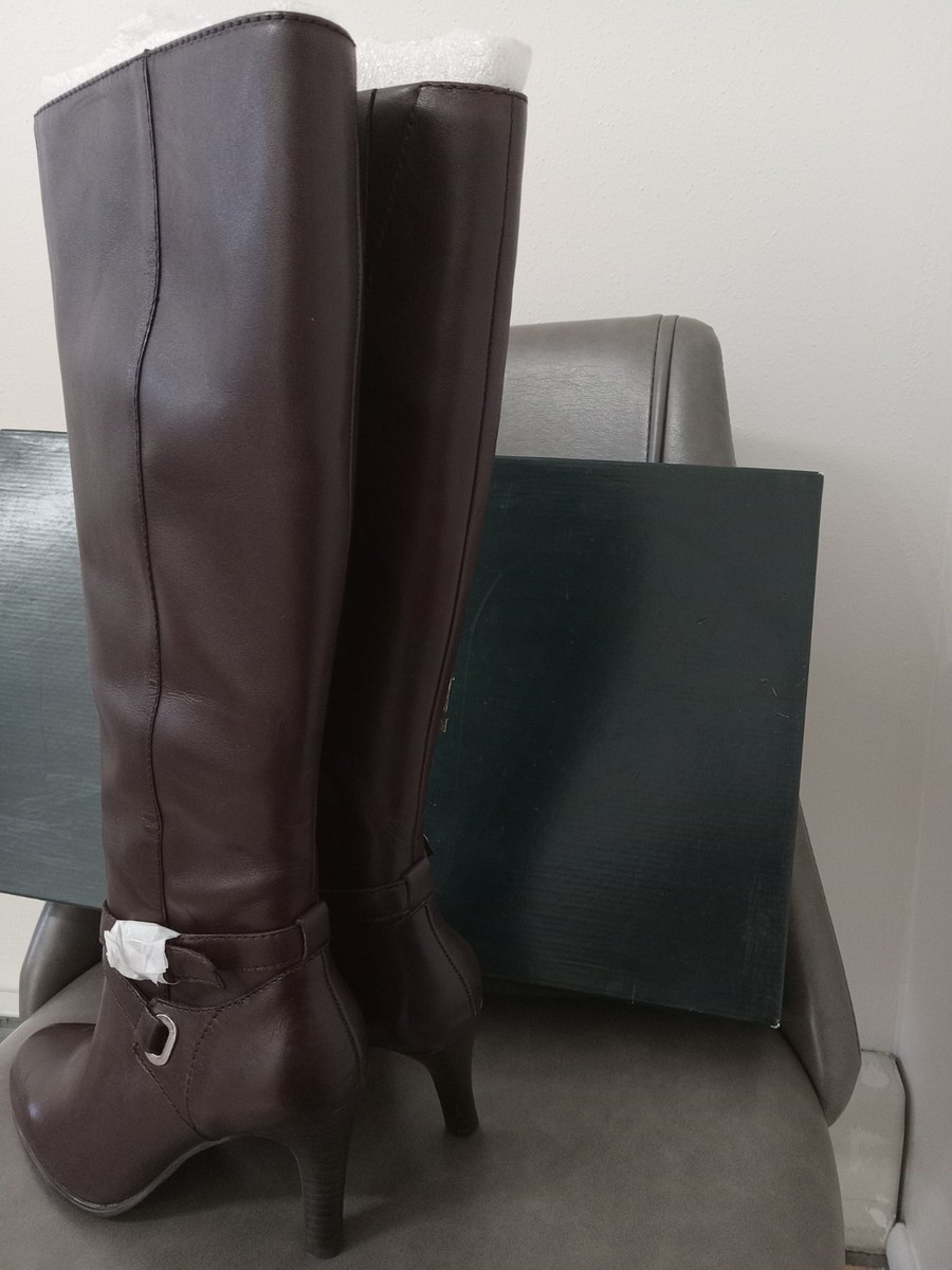 Ralph Lauren Dk Brown Burnished Calf Leather Becca Heels Wide Calf