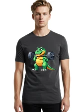 T-Rex-Lifting Mens Graphic Tee, 100% Cotton, Casual Summer Wear