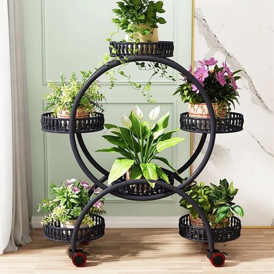 4 Schicht 6 Töpfe Blumenhalter Pflanzenständer Regal 4 Räder frei beweglich Dispaly Regal
