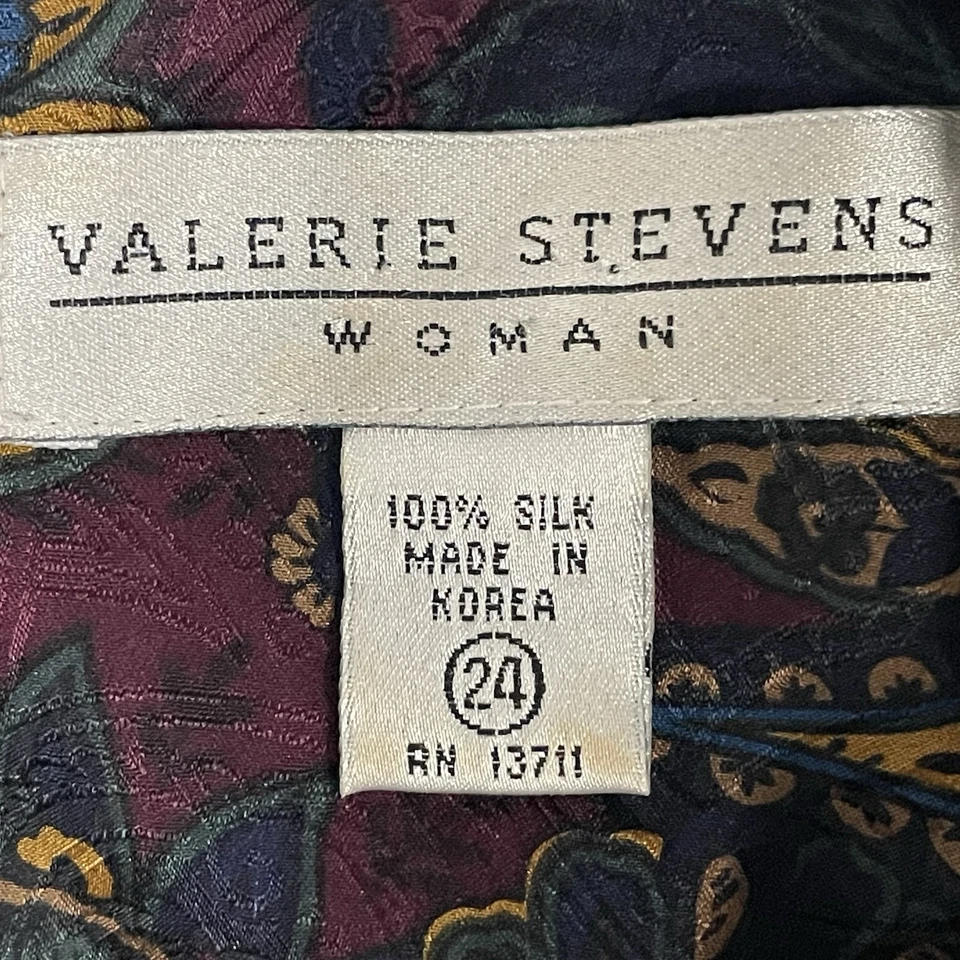 Valerie Stevens 佩斯利 100% 真丝轻便长袖束腰上衣,尺寸 24 — 第 3/4 张图片