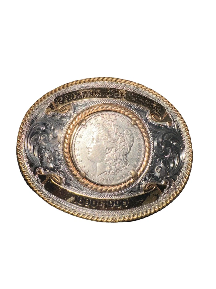 Wyoming Centennial 1890-1990 Belt Buckle Montana Silversmiths - Image 2 of 4
