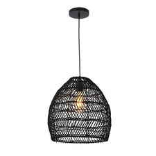 Bamboo Pendant Light Fixture Boho Style 1 Lights Rattan Pendant Lamp Woven Ha...