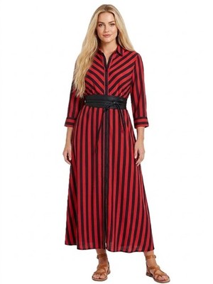 Brands dress red and blue with striped pattern size 46 0123785241