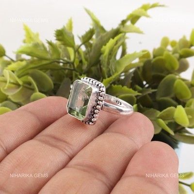 Grüner Amethyst 925 Sterling Silber Solitär Jubiläums Ring Brautfrau