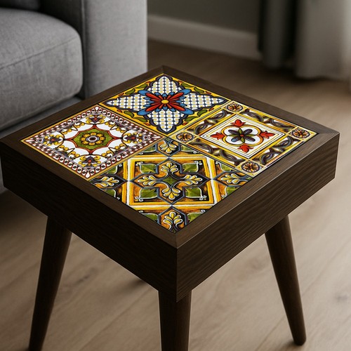 Anatolian Mosaic Table Handmade Wooden Side Table with Ceramic Tiles Gift - Picture 2 of 4