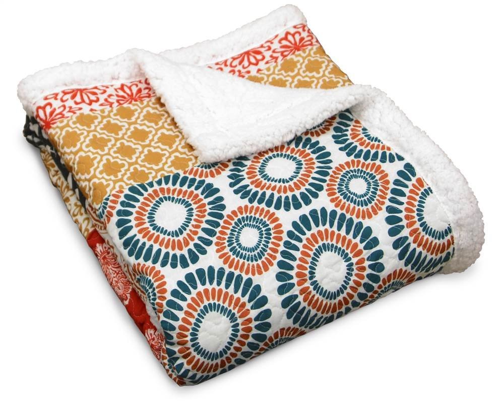Bohemian Stripe Sherpa Throw Blanket, 50" W x 60" L, Turquoi