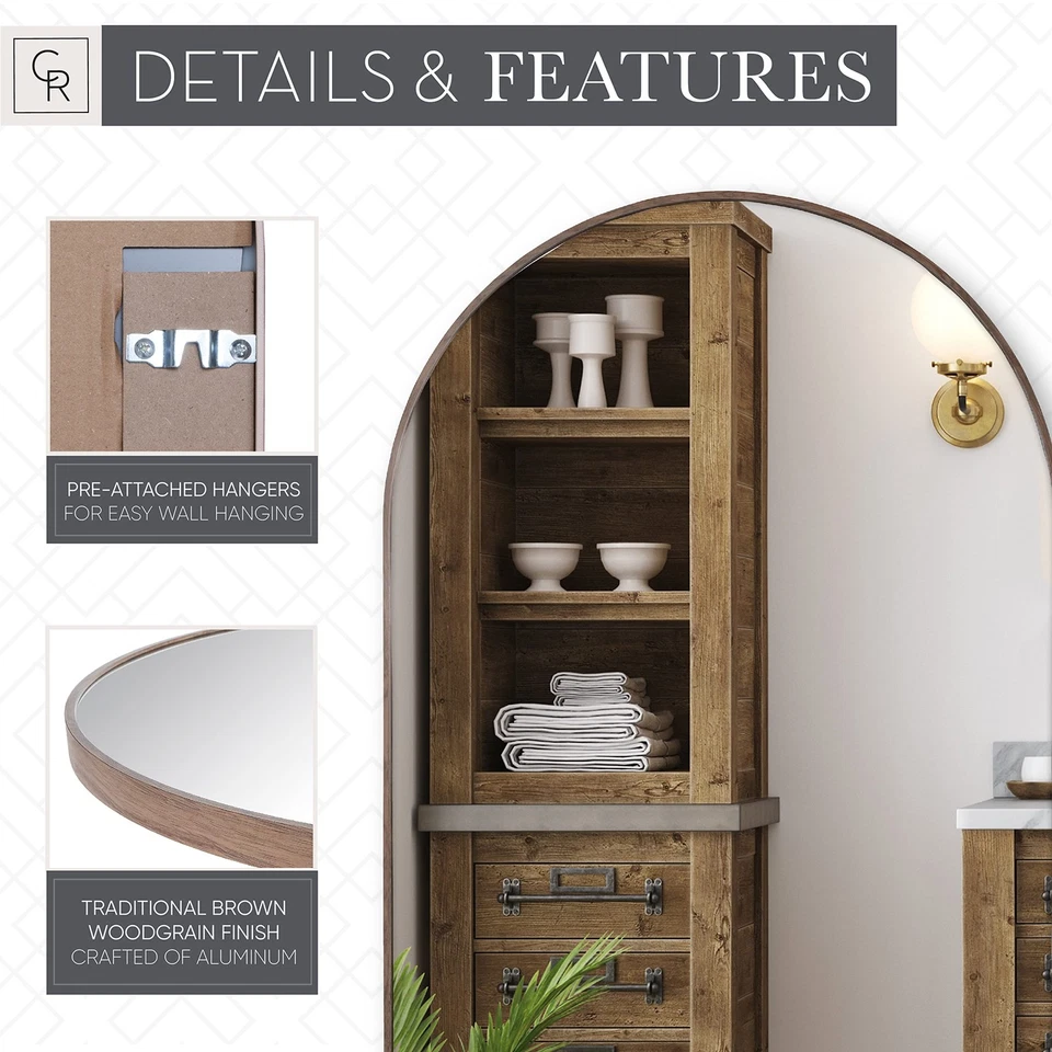 24x36 Inch Rounded Arch Metal Wall Mirror, Mirror for Entryway, Living Room, ... - Image 3 of 4