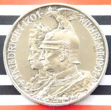 GERMAN 2 MARK 1901 A PRUSSIA Bicentennial WILHELM II. EMPIRE Silver Coin WW1 RAR