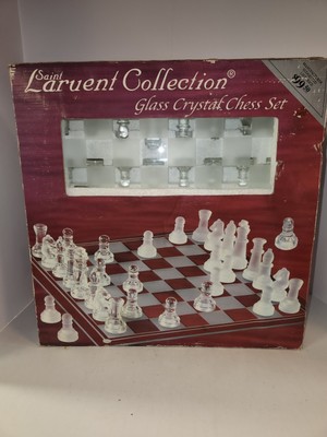 Vintage Saint Laurent Glass Crystal Chess Set 32 Pieces Elegant Clear & Frosted