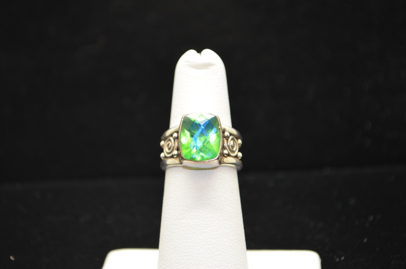 Sterling Silver Ring w/ Large Square Multicolor S… - image 1