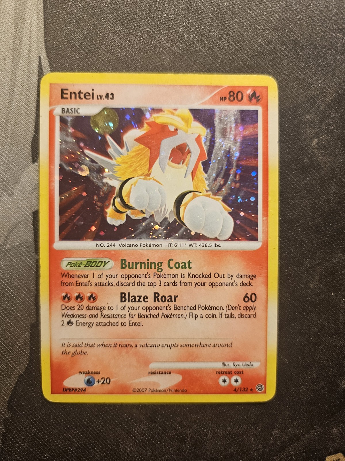Pokemon- Entei 4/132 Holo Rare Diamond & Pearl Secret Wonders Holo Bleed Played