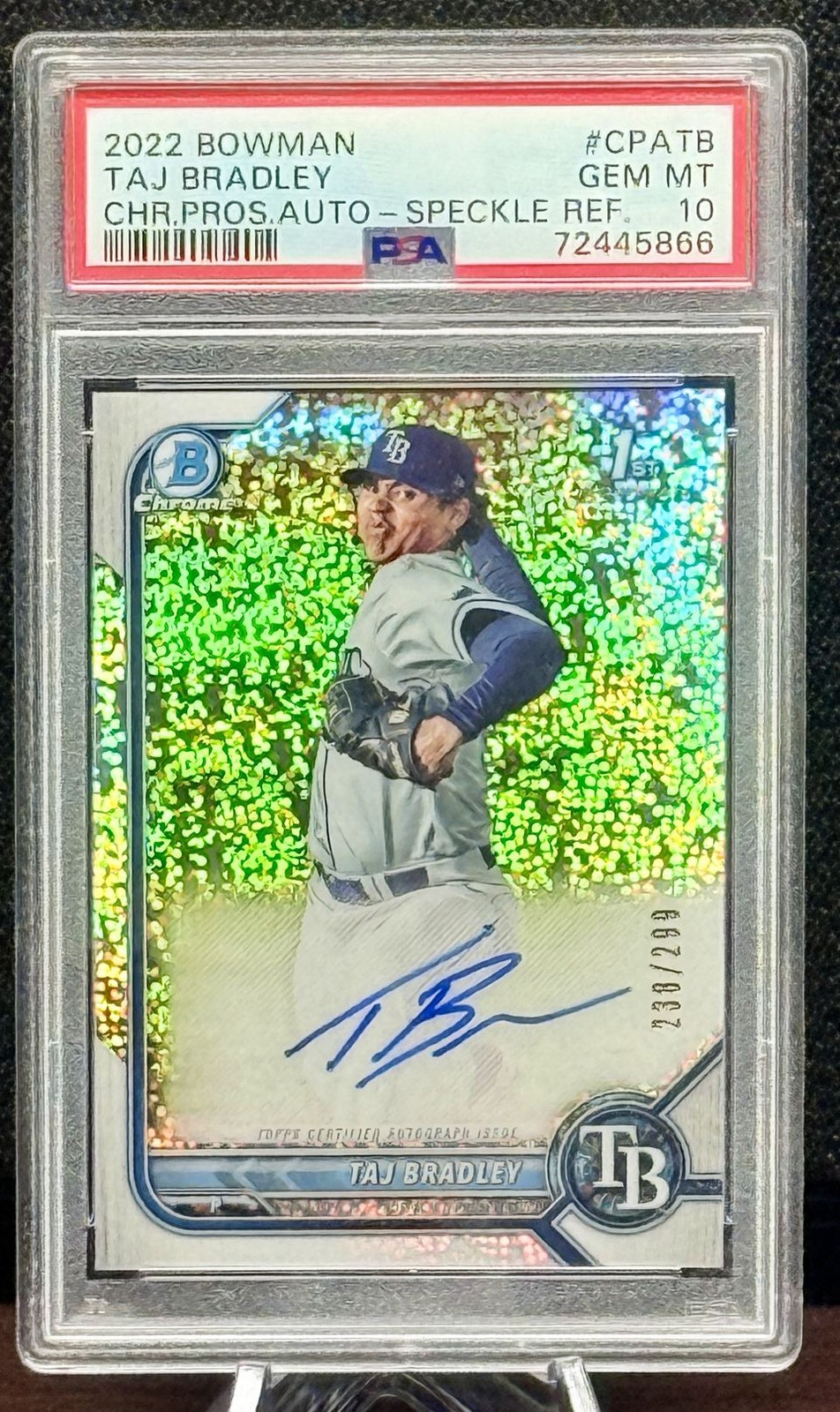 TAJ BRADLEY 2022 Bowman Chrome Rookie Speckle Refractor 1st RC Auto /299 PSA 10