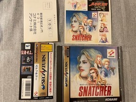 Sega Saturn Snatcher with obi, postcard and sticker, in good condition