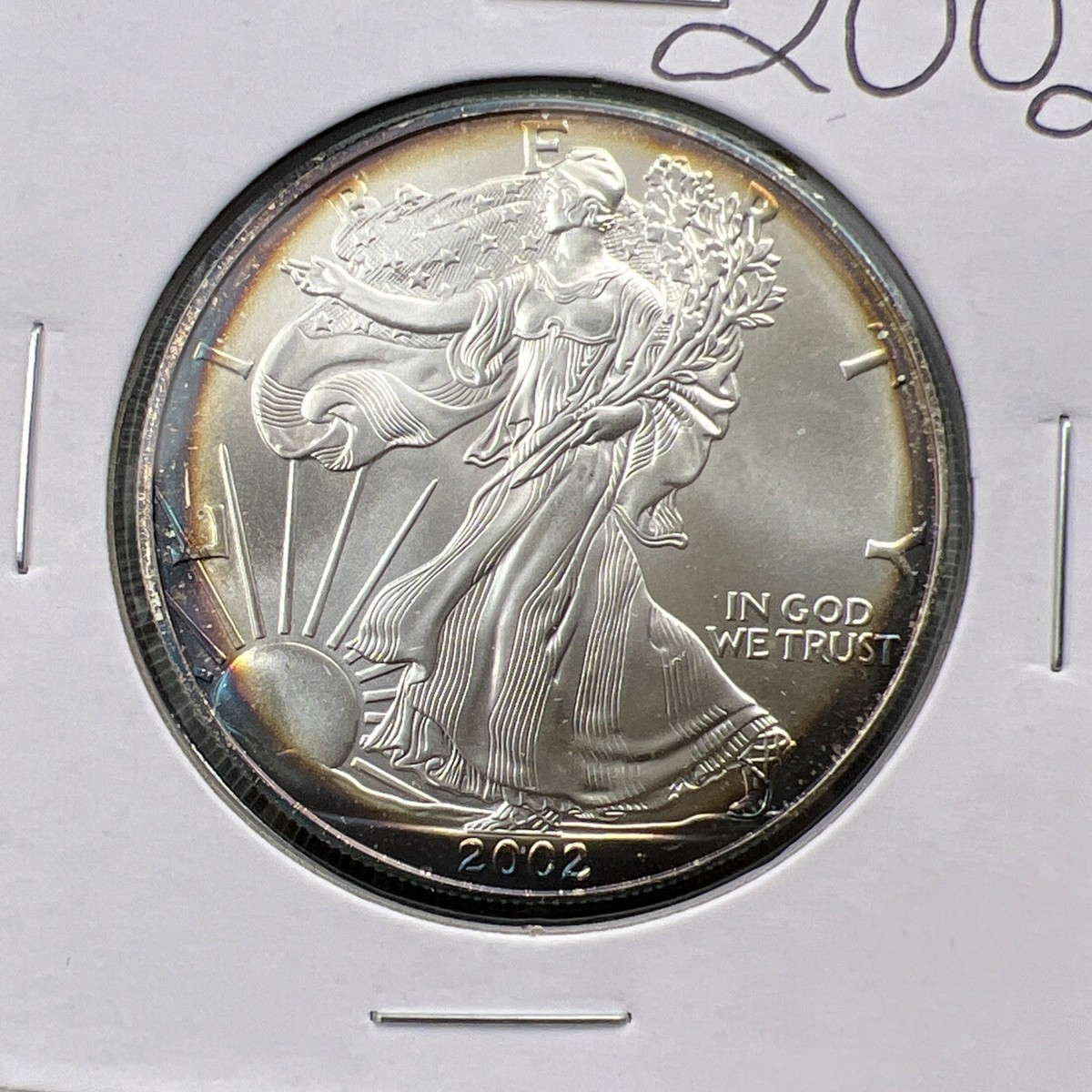 2002 1 Oz ASE American Silver Eagle Coin Gem BU UNC Halo Toning