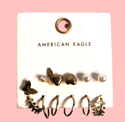 American Eagle New With Tags Earrings for Pierced Ears Variety 6 Pairs Goldtone
