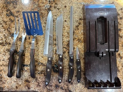Cutco Lot Brown 1025,1022,1024,1026,1027,1020,16 & Holder