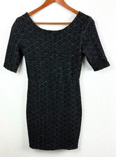 Free People Dress Size Medium Black Lady Pucker Scoop Back BodyCon Mini Dress M