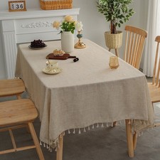 Vintage Cotton Linen Tassel Tablecloth Dining Table Cloth Wedding Party Decor
