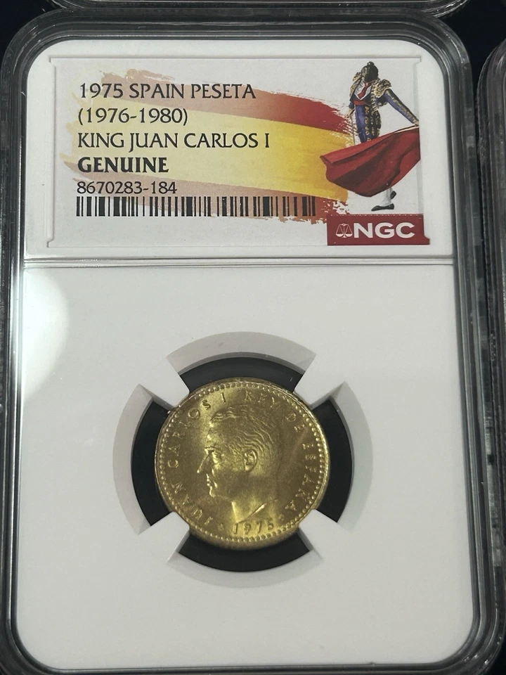 SASA Lot Of 10 1975 Spain Peseta King Juan Carlos Ngc Certified Genuine Matador - Image 2 of 3