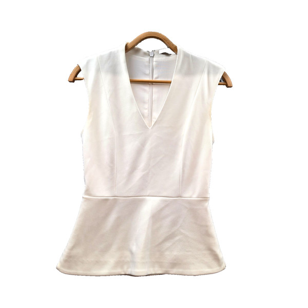 Portmans Top Womens Blouse Size XS Ivory Sleeveless V-Neck Peplum
