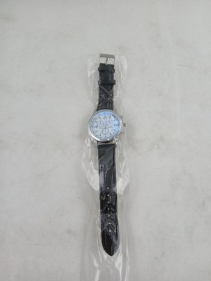 Mens Silver Tone Chronograph Style Watch Black Leather Band PRC 200 200m Dial
