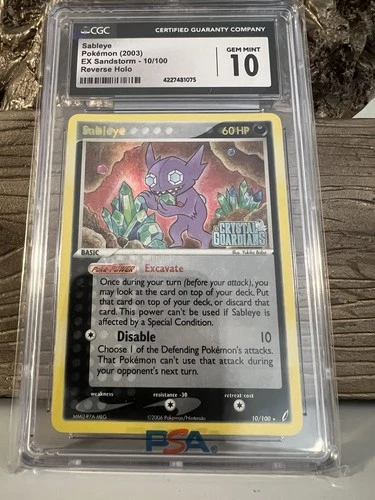 Gem Mint CGC 10 Sableye Reverse Holo #10/100 Ex Crystal Guardians 2006 Mislabel