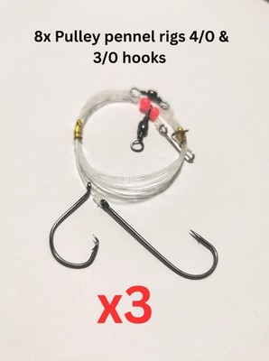 3x Pulley Pennel Rigs Koike Gr. 4/0 & 3/0 Circle Haken Koike verlängerter Arm Clips