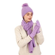 Winter Beanie Hat Scarf Gloves Set for Women Beanie with Pom Long Scarf Warm ...
