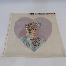 Vintage Needlepoint Hand Painted Elegant Woman Canvas