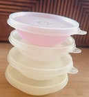 Vintage Tupperware three Little Wonders Round Snack. Color pink, yellow & white. — photo 1