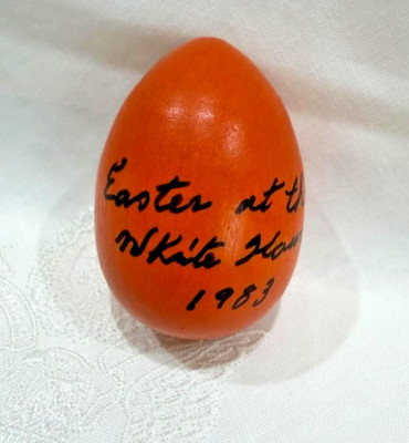 RARE! Ronald Reagan White House Easter Egg * Hand Written Wood Egg * 1983 Orange