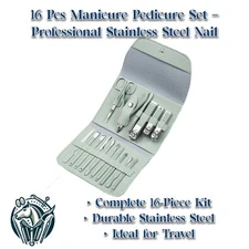 16 Pcs Manicure Pedicure Set – Professional Stainless Steel Nail Clippers Kit wi
