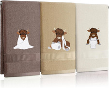 3 Pcs Highland Cow Hand Towels Embroidered Cow Farmhouse Decorative Bath Towels